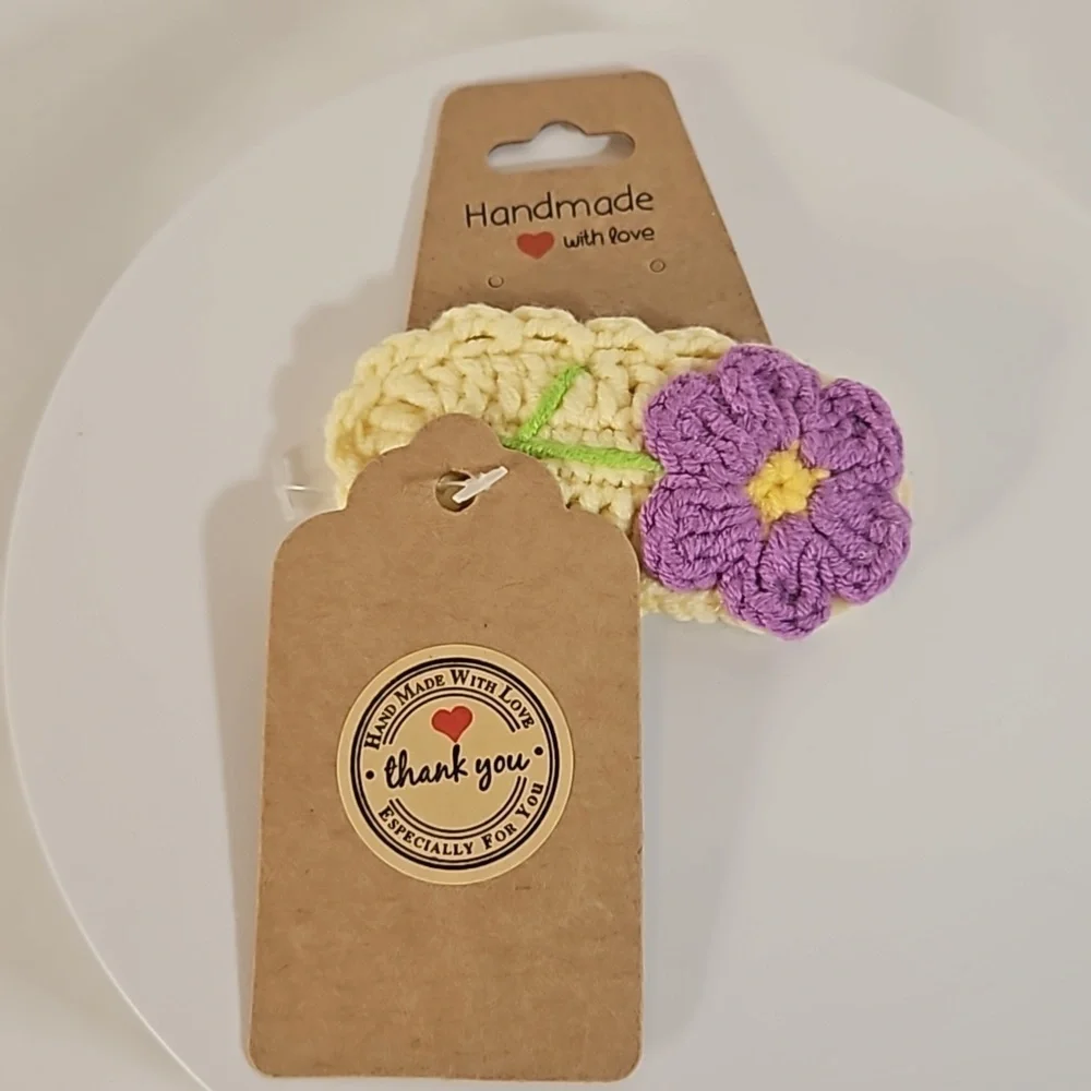 Hand Knit Crochet Hair Clip Handmade Purple Botanical